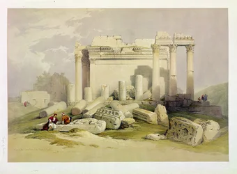 Ruins of the Eastern Portico of the Temple of Baalbec, May 6th 1839, Plate 83 from Volume II of 